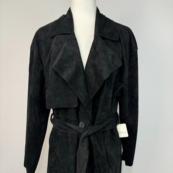Free People x Blank NYC Vegan Suede Trench Coat Button Front Black Size Small - Picture 5 of 16